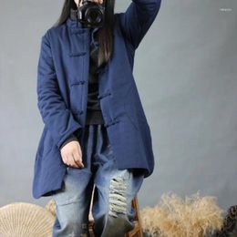 Trenchs de femmes Aransue 2023 coton lin hiver vêtements d'extérieur rétro pardessus 6 couleurs style chinois manteau rembourré pour les femmes