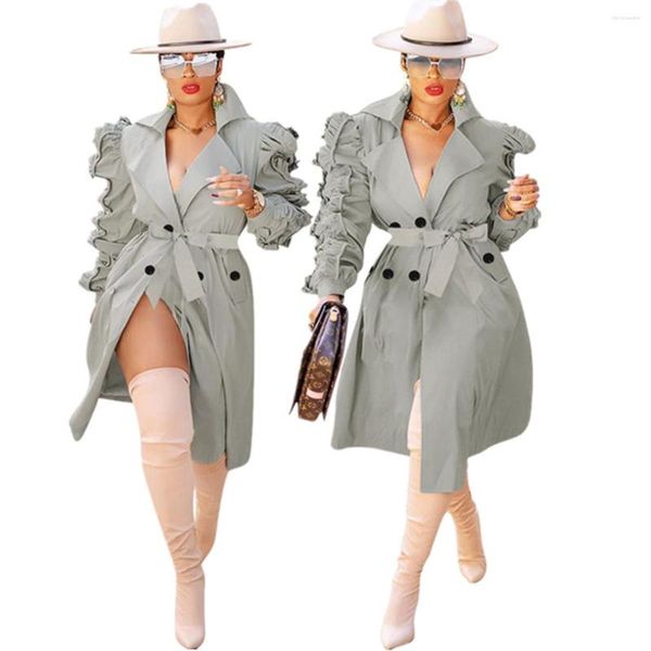 Trench-coats pour femmes Mode automne et hiver Vêtements pour femmes Type de taille Manteau long Col de costume Coupe-vent de longueur moyenne à double boutonnage