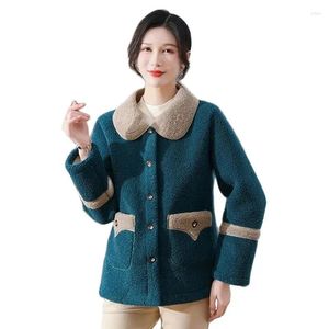 Trenchs pour femmes Automne et hiver Veste rembourrée en coton pour personnes âgées d'âge moyen Mode Western Loose Mother Lamb Fleece Warm Coat.