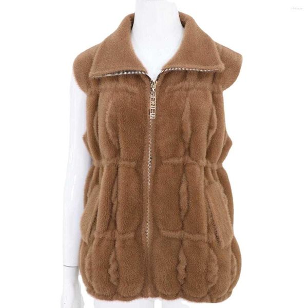 Trenchs de femmes automne et hiver gilet de velours de vison veste à revers mère pull extérieur épais gilet à fermeture éclair