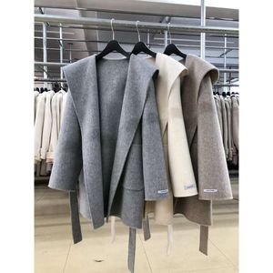 Trench-coat en laine Double face cousu à la main pour femme, manteau à capuche, ample et court, nouvelle collection automne et hiver