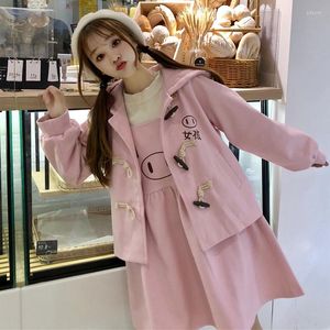 Trench-coat pour femme, manteau en laine brodé rose cochon mignon, robe gilet, costume deux pièces, automne et hiver, 2023