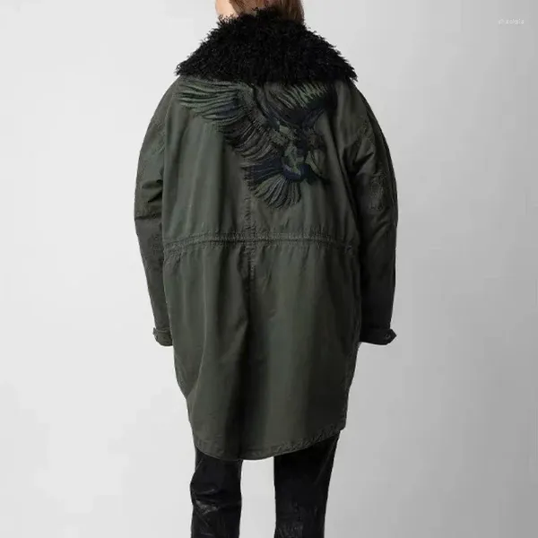 Gabardinas para mujer, Parkas de dos piezas para otoño e invierno, abrigo de longitud media para mujer con patrón bordado en la espalda