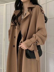 Trench-Coats Femme Automne Manteaux Femme Hiver Couleur Unie Revers Double Boutonnage Surdimensionné Coupe-Vent Veste Trench-Coat pour Femmes Vêtements 230725