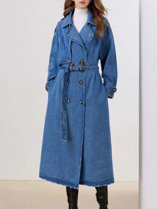 Dames Trenchcoats Herfst Vrouwelijke Dubbele Breasted Riem Overjas Windjack Streetwear Vrouwen Losse Lange Retro Denim Jas Lente