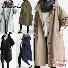 Gabardinas de mujer otoño tamaño grande Color sólido bolsillo con capucha rompevientos prendas de vestir exteriores abrigo caqui Mujer
