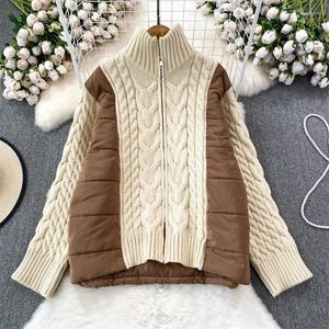 Trenchs de femmes manteaux automne hiver mode patchwork col montant veste rembourrée en coton coréen lâche manches longues épais chaud femme coton