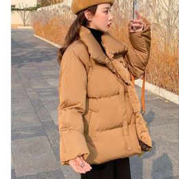 Abrigos de trinchera para mujer Otoño Invierno Chaquetas Mujeres Stand Collar Manga larga Abrigo Puffer Chaqueta Estudiante Pan Sólido Espesado Cálido Coreano