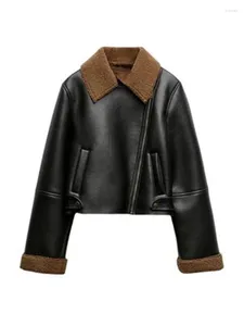 Trenchs pour femmes Automne Hiver Fourrure d'agneau Manteau en peau de mouton Doublure en velours Épaissir Veste en cuir Faux Chaud Moto Biker Vêtements d'extérieur