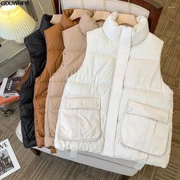Trenchs de femmes Manteaux d'automne hiver femmes col montant chaud chic gilet solide grande poche manteau sans manches pour dames veste de mode 2023