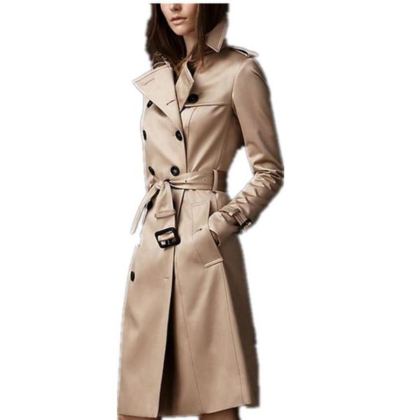 Trench-Coats Femme Automne Femme Angleterre Style Classique Double Boutonnage Kaki Manteau Femme Imperméable Mince Long Survêtement Bureau Laday