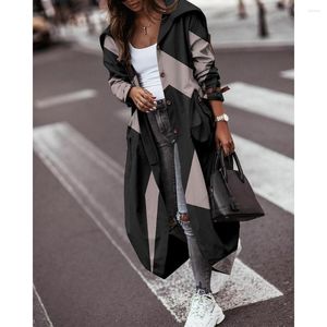 Trench Coats Trench Coats Automne Femmes Colorblock Bouton Front Longline Mode Fashion Long Mancoche surdimensionnée Casual Outfits Street