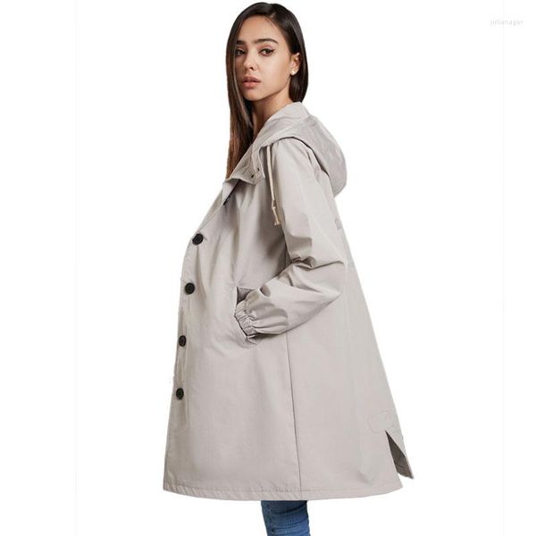 Femmes Trench Manteaux Automne Femmes Coupe-Vent À Capuche Vestes Casual Long Manteau En Plein Air Imperméable Printemps Femme Vêtements Imperméable WF266