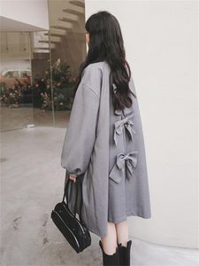 Trench Cods Cods Back Bow épissé Single Boit Botted Grey Coat 2023 Automne Femmes Elegant Japan Style Sweet Loose Long Veste Brillailer