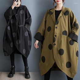 Dames Trenchcoats Vleermuisstijl Oversized Bovenkleding 2023 Herfst Loszittende Retro Stand Hals Golf Dot Gedrukt Casual Jas Voor Dames Z3130