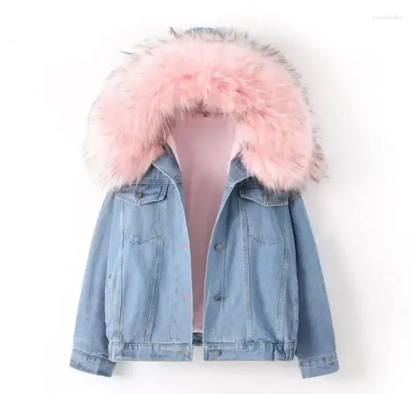 Capas de zanja para mujeres Big Faux Fur Chaqueta de mezclilla Mujeres para mujeres Caperé de jean calientes Estudiante básico PARTAS CORTO PARTAS Femenino