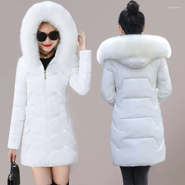 Trenchs de femmes manteaux grande fourrure 2023 manteau d'hiver femmes veste de mode femmes parkas collier détachable chapeau slim fit vêtements d'extérieur