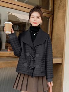 Dames Trenchcoats Grote Revers Hoornknop Geruite Katoenen Gewatteerde Jas Parka 2023 Winterkleding Dames Elegante Koreaanse Stijl Losse Korte Jas