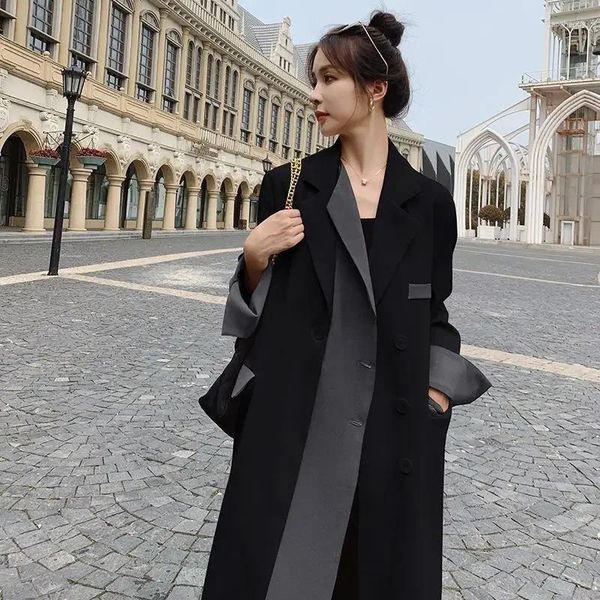 Abrigos de trinchera para mujer Abrigo negro Media longitud 2023 Moda Cortavientos Trenchcoat Ropa de otoño Abrigo de invierno coreano Largo Tamaño grande