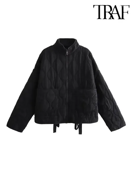 Trenchs de femmes manteaux veste en coton noir pour femmes 2024 hiver chaud femme bomber vestes élégant col haut en vêtements d'extérieur
