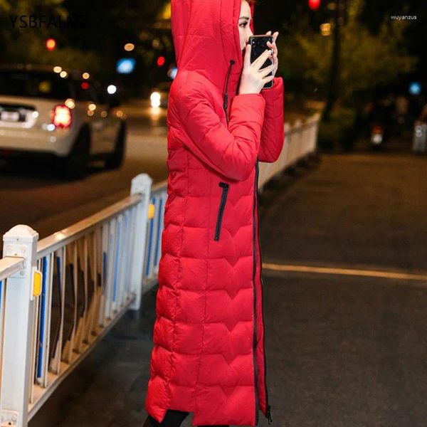 Gabardinas para mujer Abrigos Doudoune negro Chaqueta de invierno Ropa de mujer Estilo coreano Moda Ropa roja Mujer 2023 Largo Espesar Slim Ropa femenina