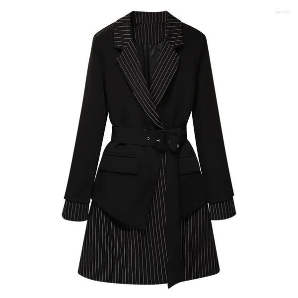 Femmes Trench Coats Noir Mode Coupe-Vent Veste Femmes 2023 Printemps Automne Vintage Long Blazer Survêtement Sleeveel Élégant Costume Robe