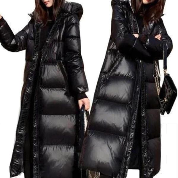 Trench Cods Cods Black Black Glossy Mabinet Fashion 2022 Fashion épaissis Hiver Hooded Loose Long Veste Femme Femme Arapaning War