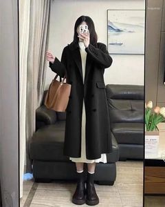 Trenchs pour femmes Noir Lâche Casual Femme Coréenne Automne Mode Couleur Unie Slim Chic Bouton Poches 2 couleurs Femmes