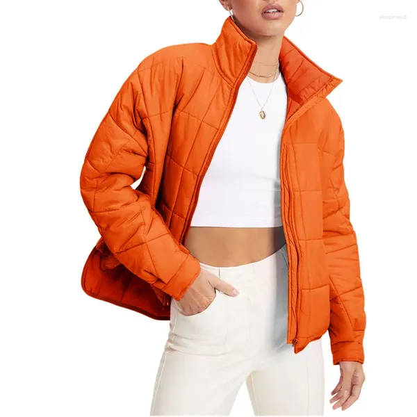 Abrigos de trinchera para mujer Negro Naranja Verde 2023 Mujeres Invierno Casual Puffer Chaqueta Acolchada Manga larga Cremallera completa Soporte Cuello Bolsillos acolchados