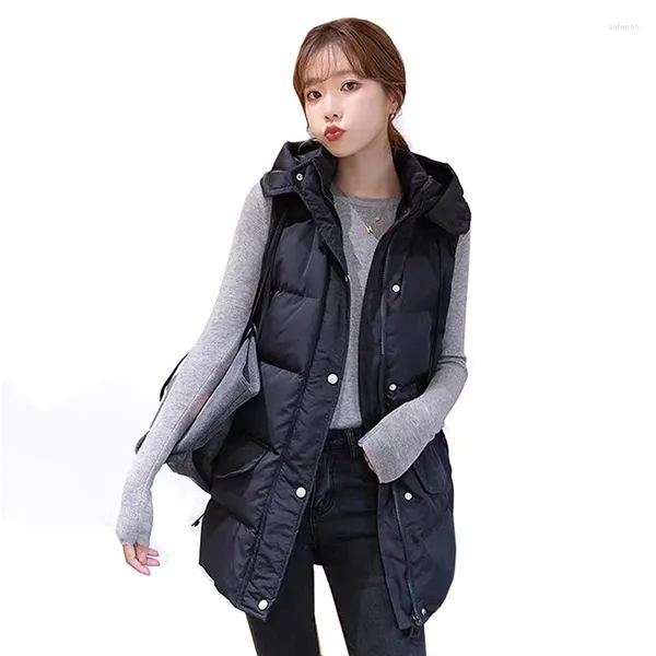 Trenchs de femmes manteaux gilet noir femmes décontracté à capuche coton gilet sans manches veste 2023 automne hiver femme manteau