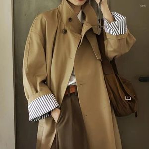 Trench Coats Femmes British Style Retro Elegant Chic Femmes Spring Automne Automne Loose Breaste Long Windbreaker Veste Khaki Extérieur