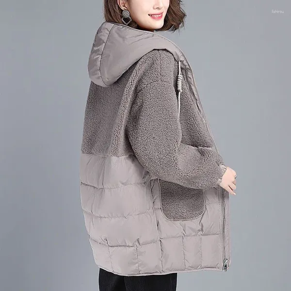 Abrigos de trinchera para mujer Chaqueta marrón con capucha Casual Ropa gruesa y cálida Damas Invierno 2023 Parkas sueltas Abrigo acolchado de lana de cordero largo