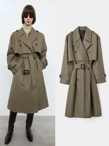 Trenchs de femmes manteaux boucle sangle double boutonnage vert 2023 femmes automne hiver manteau fourre-tout