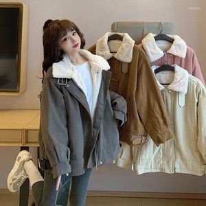 Женские тренчи, стеганая куртка-карго, женское зимнее теплое пальто из ягненка, розовое корейское флисовое пальто в стиле Харадзюку, утолщенная уличная одежда большого размера, верхняя одежда