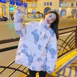 Trenchs de femmes Manteaux de dessin animé Casual Hiver Épaissir Parkas Chauds Femmes Mode Coréenne Zip Up Vintage Vestes Lâches Streetwear Automne Vêtements d'extérieur