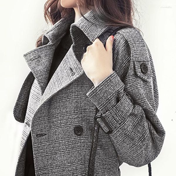 Femmes Trench Coats Casaco Feminino 2023 Automne Hiver Plaid Laine Manteau Femmes Plus La Taille Longue Femme Robe Survêtement Manteau Femme XQ094