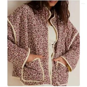 Trench Coats Fashion décontractée Y2K AUTUMNE HIVER LONG LONG STAND Col de poche florale Imprimé de manteau lâche Veste Veste de coulée