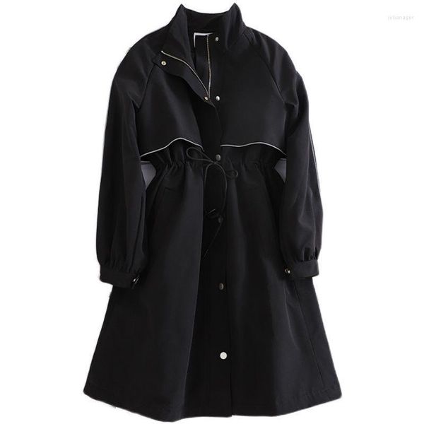 Trench-Coats Femme Casual Tunique Zip Up Manteau Épaissi Coton Doublé Pois Extérieur Coupe-Vent Hiver Avec Poche