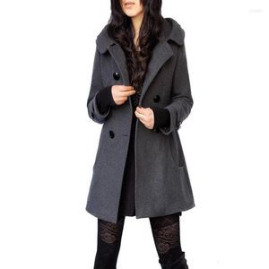 Gabardina para mujer, chaquetas y abrigos de invierno elegantes para mujer, cortavientos de lana con capucha, doble botonadura para mujer, talla grande 5XL