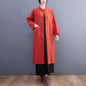 Trench-Coats Femmes Chinois automne vintage Ventre-vent de boucle de boucle de boucle de boucle de boucle femme longue et ethnique de style ethnique couleur