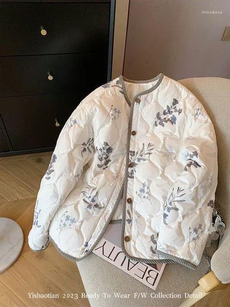 Trench-coat à fleurs de Style chinois pour femme, manteau rembourré en coton, col rond, rétro, ample et chaud, collection automne et hiver 2023