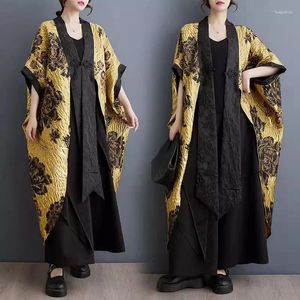 Trench Cods Cods Chinese Flear Flear Imprimé Dark Casual Loose Bat Sleeve Elegant Chic Cardigan Matel 2024 Clothing printanière surdimension