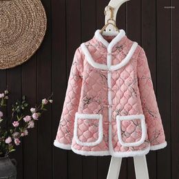 Trenchs de femmes manteaux de style chinois veste d'hiver en coton peluche doux chaud manteau matelassé mode velours floral grand-mère rembourré parkas