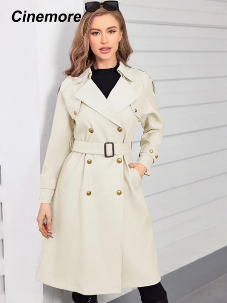 Trench Coats Cinemore Spring Mabet Fomen Women Long Windbreaker Jacket Double Breasted Abled Classic Cascil Casual Female