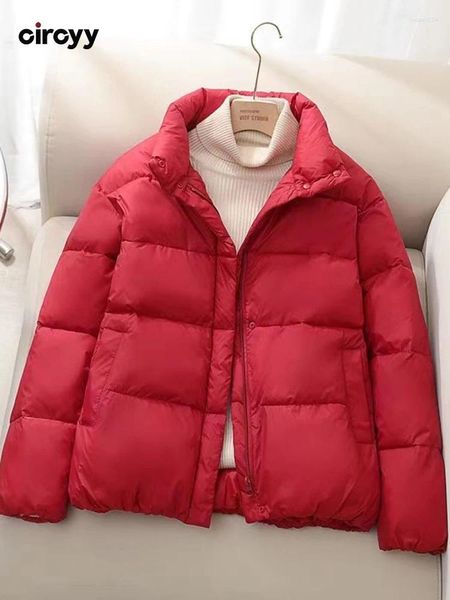 Trenchs de femmes manteaux Circyy vestes rouges pour femmes manteau chic hiver Parkas col montant simple fermetures à glissière coréen décontracté confortable coton coton