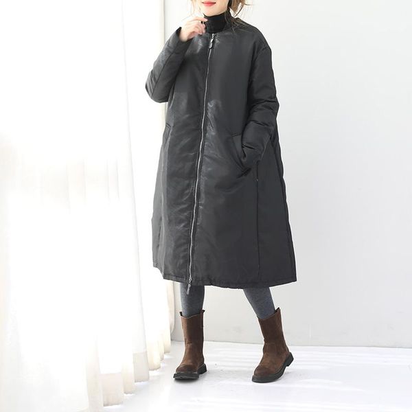 Trench-Coats Femme Liquidation -2023 Femme Hiver Épais Blanc Duvet De Canard A-type Long Paragraphe Survêtement Mince Dames Littéraire Simple Manteau