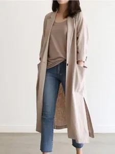 Trench-coat pour femmes, manteau pour femmes, mode coréenne, revers solide, fente latérale, coupe-vent, vestes longues, vêtements, printemps automne 2024