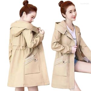 Trench Coats Femme Manteau Pour Femme Printemps Automne Vestes À Capuche Version Coréenne Double Couche Doublure Longue En Survêtement Pardessus