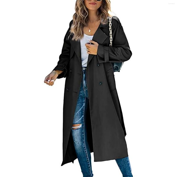 Trenchs de femmes Manteau long double boutonnage Automne Mode 2023 Classique Revers Bras Veste Femmes Cheer Rain Clear