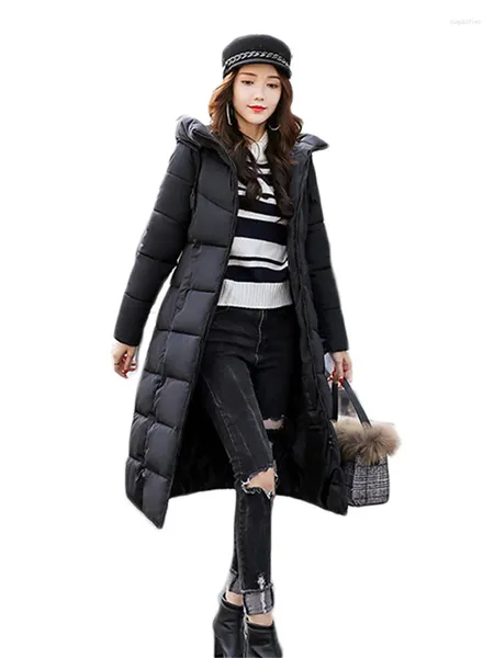 Abrigos de trinchera para mujer Abrigo Mujeres Negro M-6XL Largo Grueso Chaquetas de algodón con capucha 2023 Otoño Invierno Moda Slim Coreano Gris Elegante Parkas